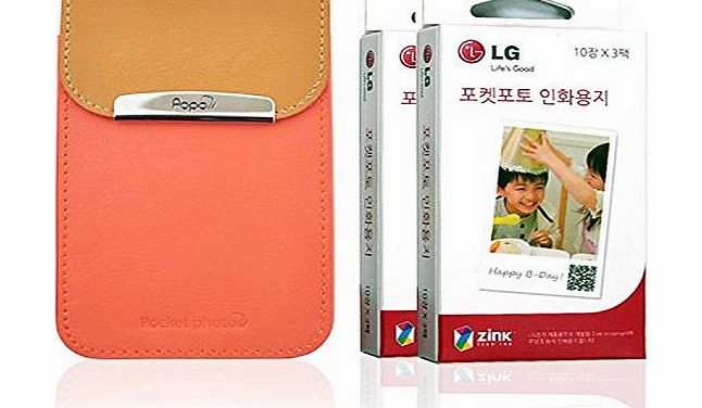 LG Electronics [Set] LG Zink Photo Paper (60 Sheets)   Popo Premium Synthetic Leather Pouch Case (Coral Pink) for LG PD239 Pocket Photo Printer